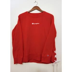Vintage RARE Champion Women's Red Crewneck Sweatshirt w/ White Side Tie SZ L